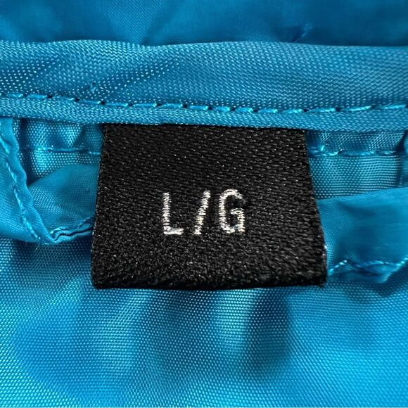 Guess Lightweight Puffer Jacket Coat Sky Blue Packable Travel SZ L - Picture 6 of 14